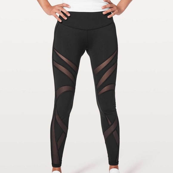 Lululemon X Barrys wunder under full length black leggings womens size 2 w/ mesh - Picture 1 of 9